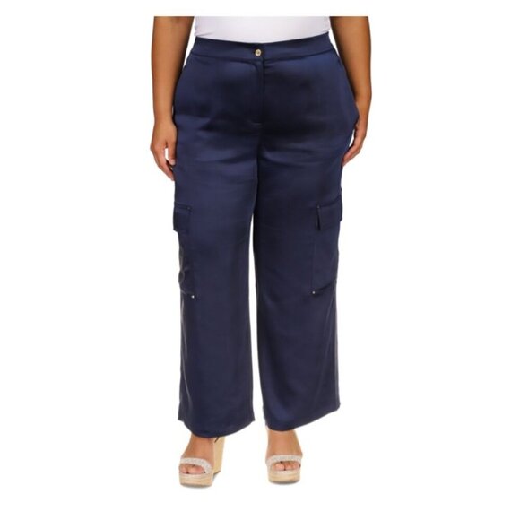 Michael Michael Kors Plus Size 2X Satin Cargo Pants - Midnight Blue - Picture 2 of 12